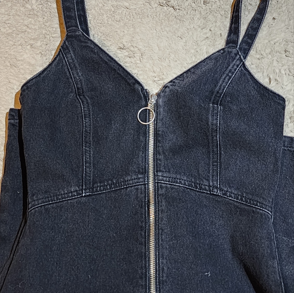 Topshop Jean Dress/Romper with Silver Hardware Zippered Front
